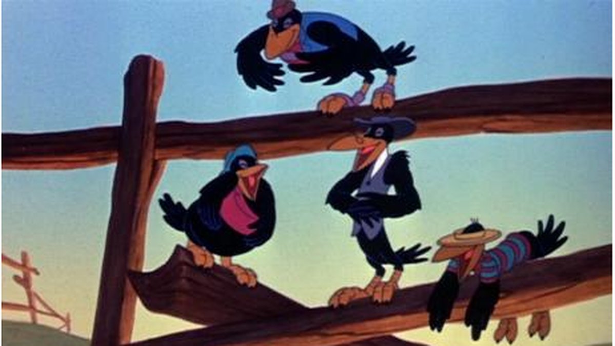 . . .kråkorna i filmen, vars röster i orginalfilmen spelades in av afroamerikaner. Den ledande kråkan kallades för Jim - vilket skulle kunna anspegla på Jim Crow-lagarna (rasistiska lagar som framtogs för att upprätthålla segrationen i USA) eftersom att "crow" betyder kråka.